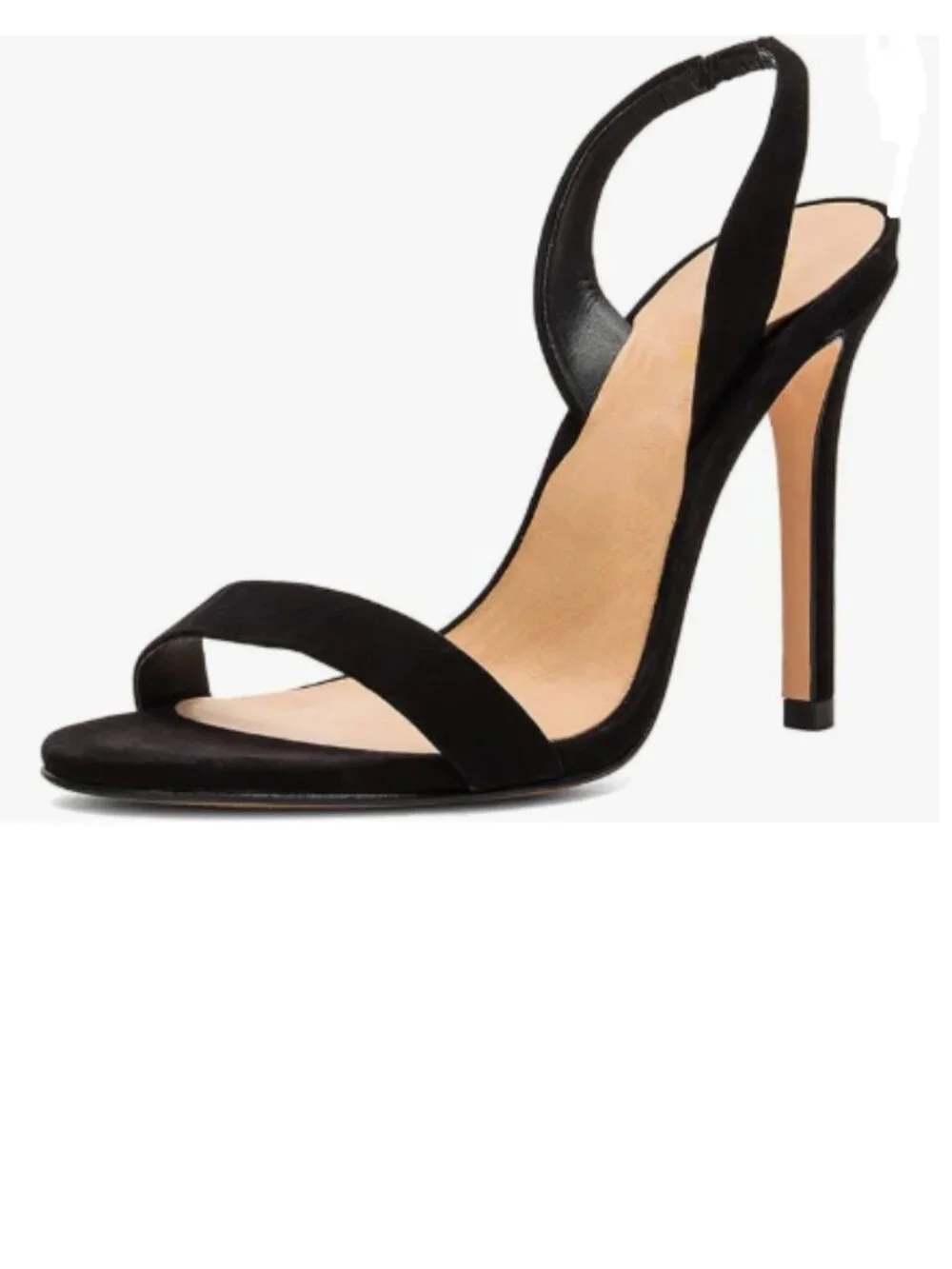Wansseny Black High Heel Stilettos Open Toe Slingback Suede Sandals Slip on Shoe